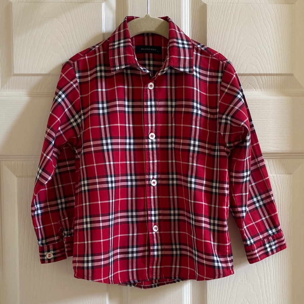 Burberry boys Vermillion Red Check Cotton Shirt Sz4 - Picture 2 of 7